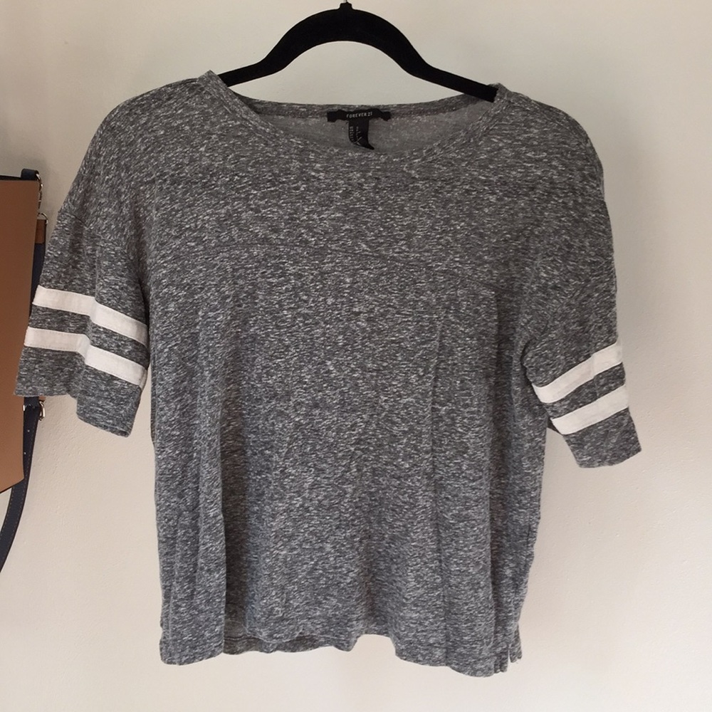 Gray Striped Sleeve T-shirt